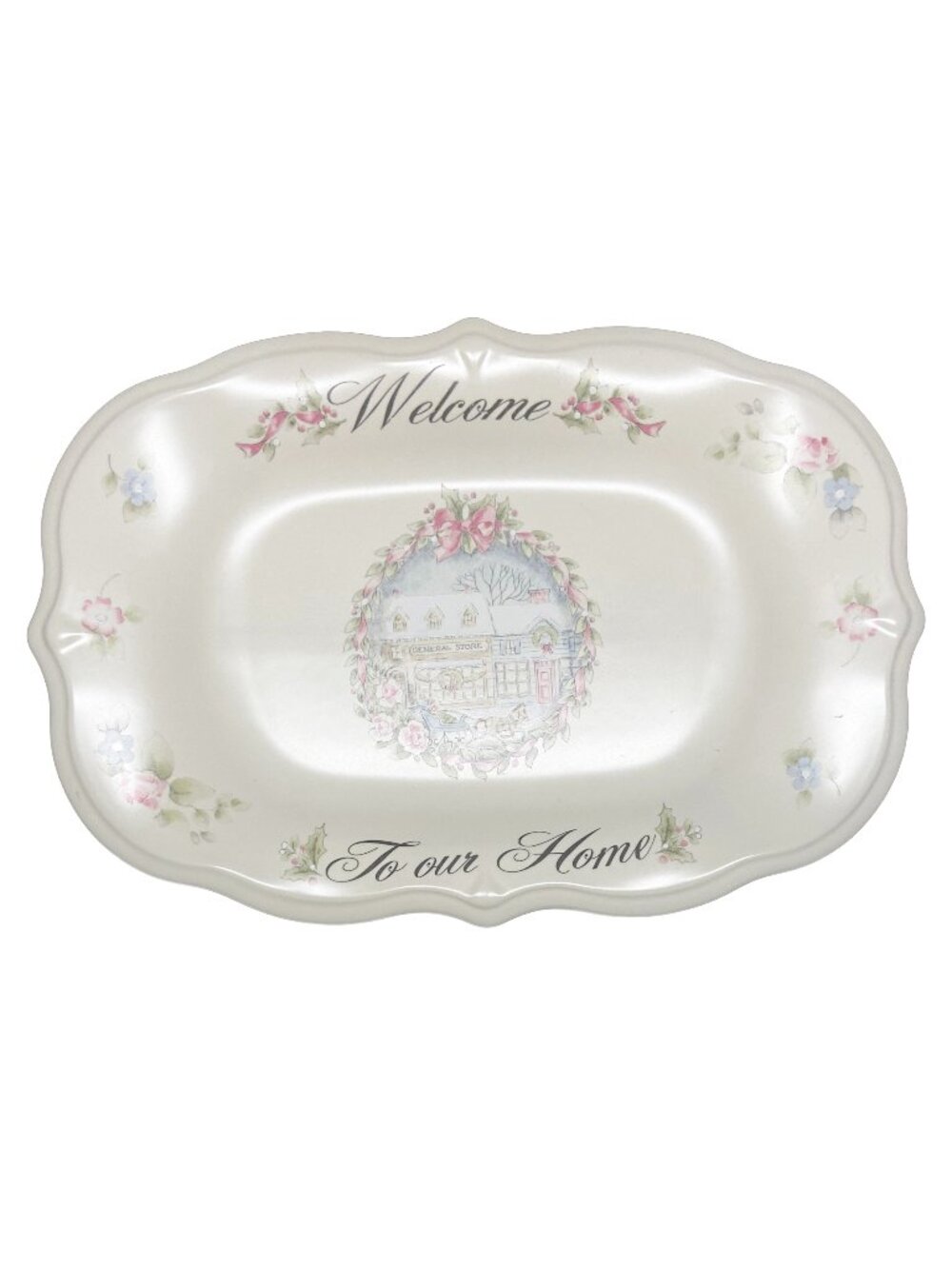 Pfaltzgraff Tea Rose Holiday Serving Plate Welcome To our Home 14-in x 9.375-in